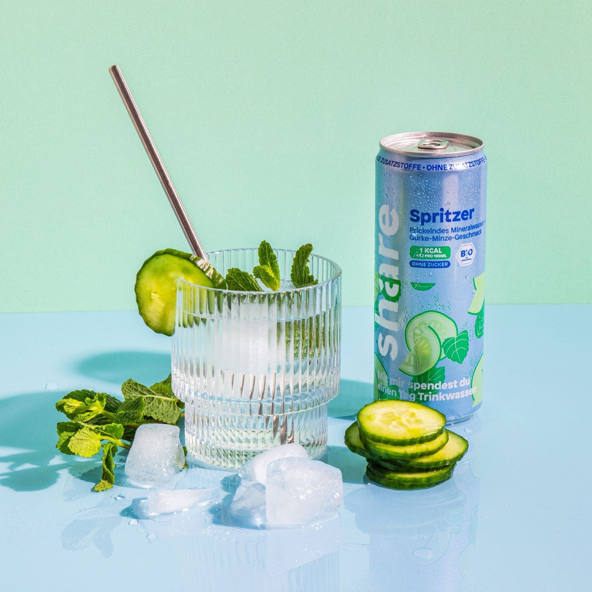 share Wasser mit Geschmack Bio Spritzer Gurke Minze - Prickelndes Wasser mit Geschmack ohne Zucker 24x330ml