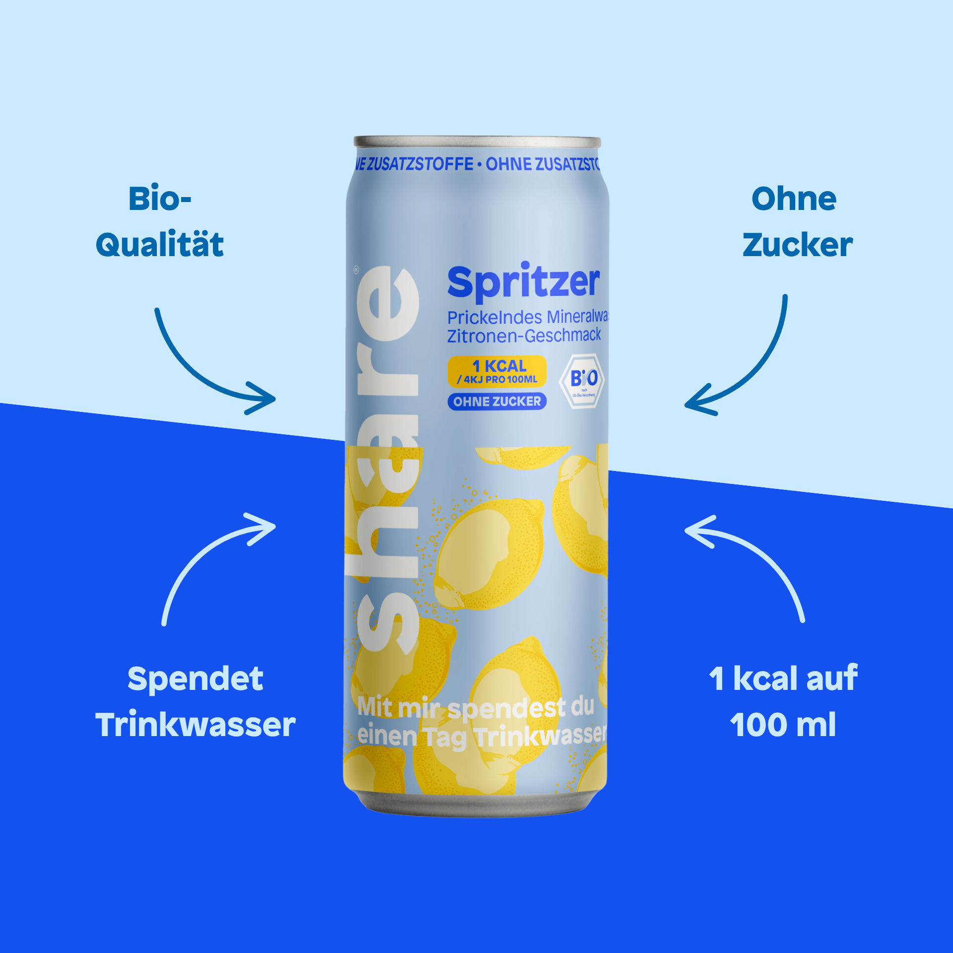share Wasser mit Geschmack Bio Spritzer Zitrone - Prickelndes Wasser mit Geschmack ohne Zucker 24x330ml