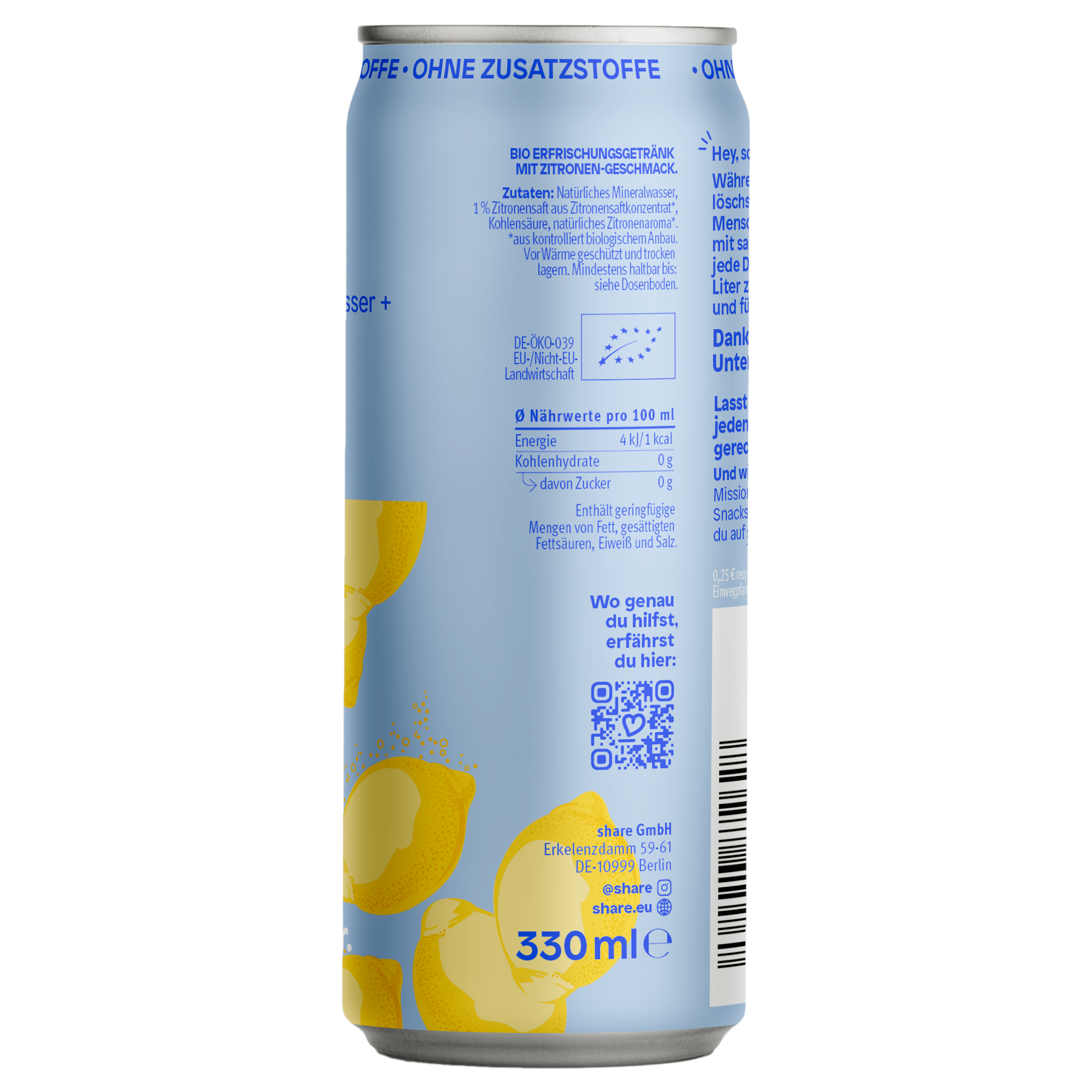 share Wasser mit Geschmack Bio Spritzer Zitrone - Prickelndes Wasser mit Geschmack ohne Zucker 24x330ml