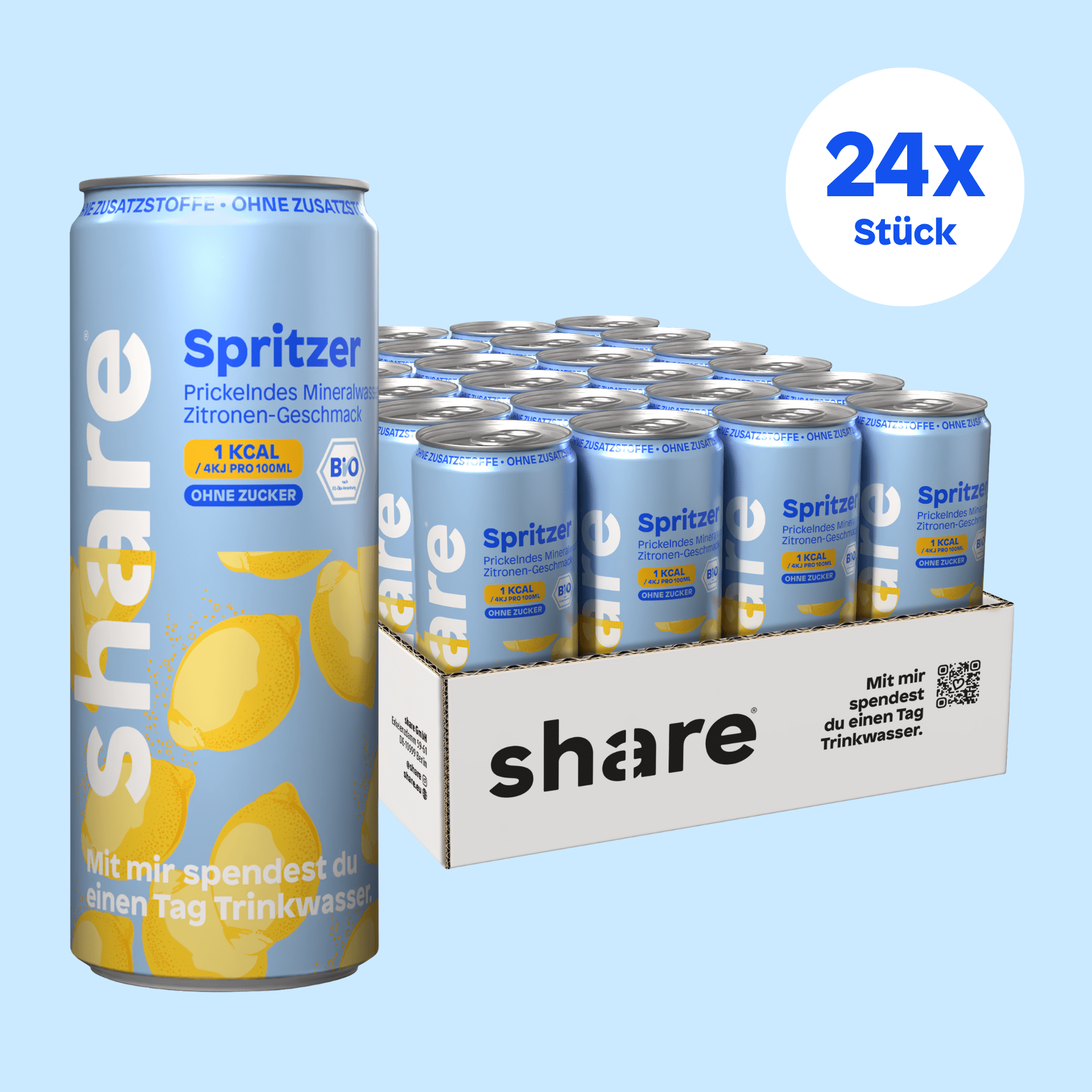 share Wasser mit Geschmack Bio Spritzer Zitrone - Prickelndes Wasser mit Geschmack ohne Zucker 24x330ml