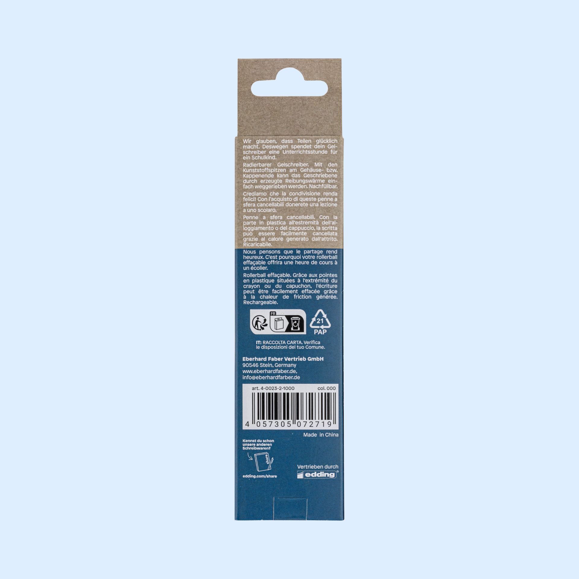Radierbarer Gelroller M schwarz-blau 2er-Pack