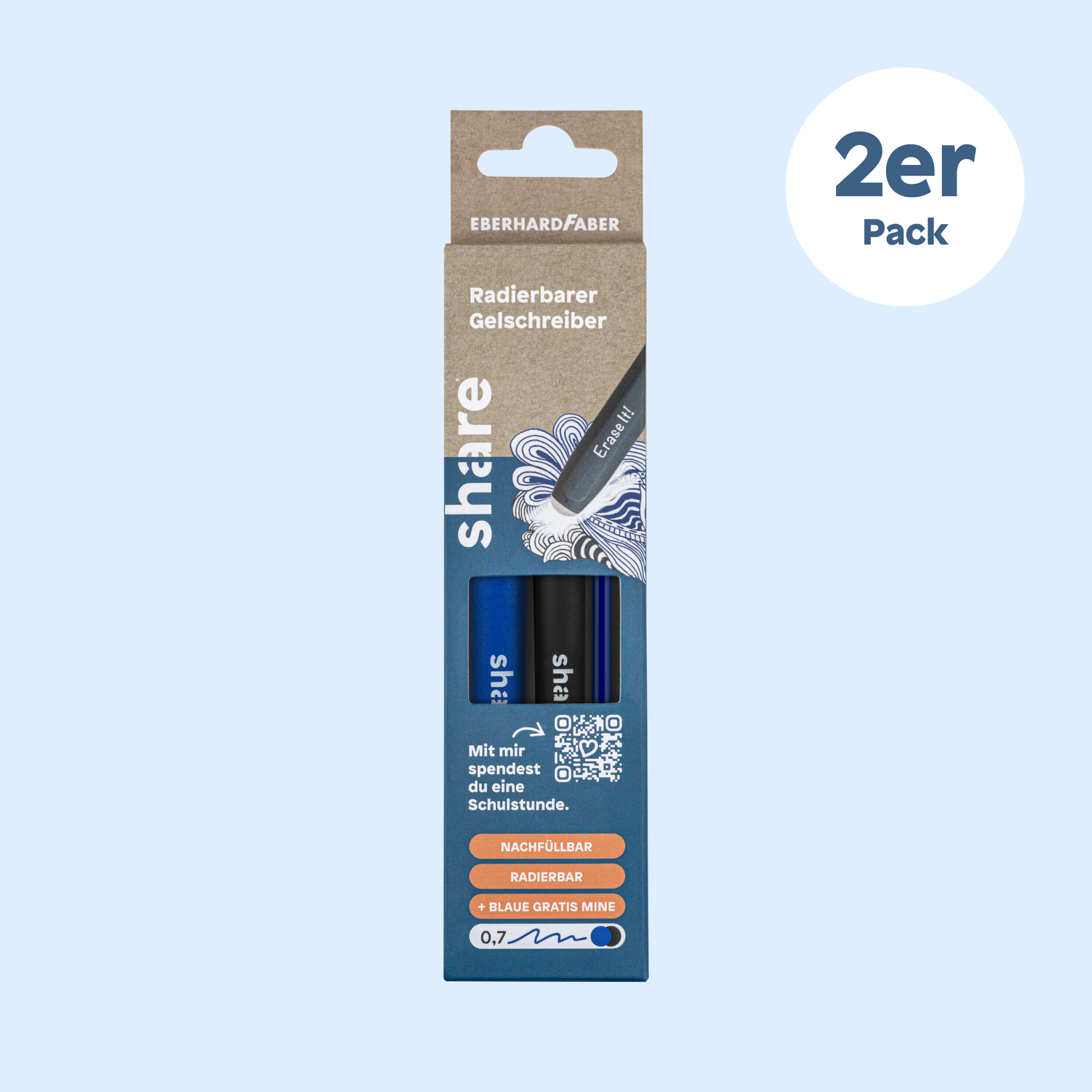 Radierbarer Gelroller M schwarz-blau 2er-Pack